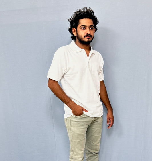 White Slim Fit Polo T-Shirt For Men