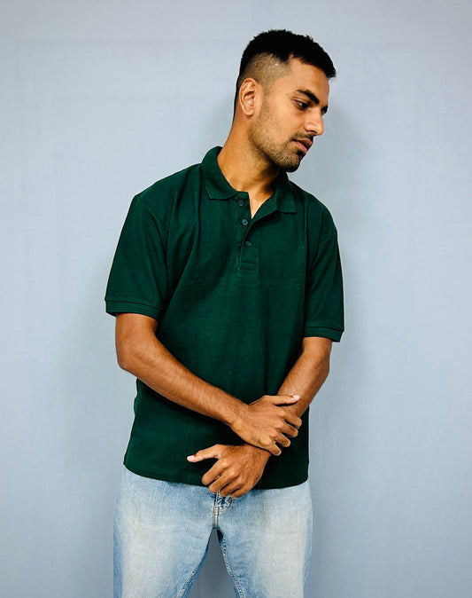 Dark Green Slim Fit Polo T-Shirt For Men