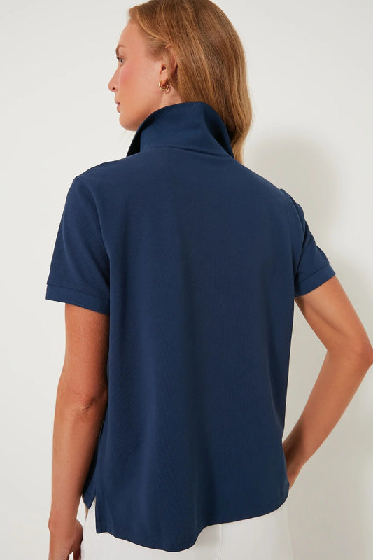 Regular Fit Polo Navy Blue T - Shirt for Women